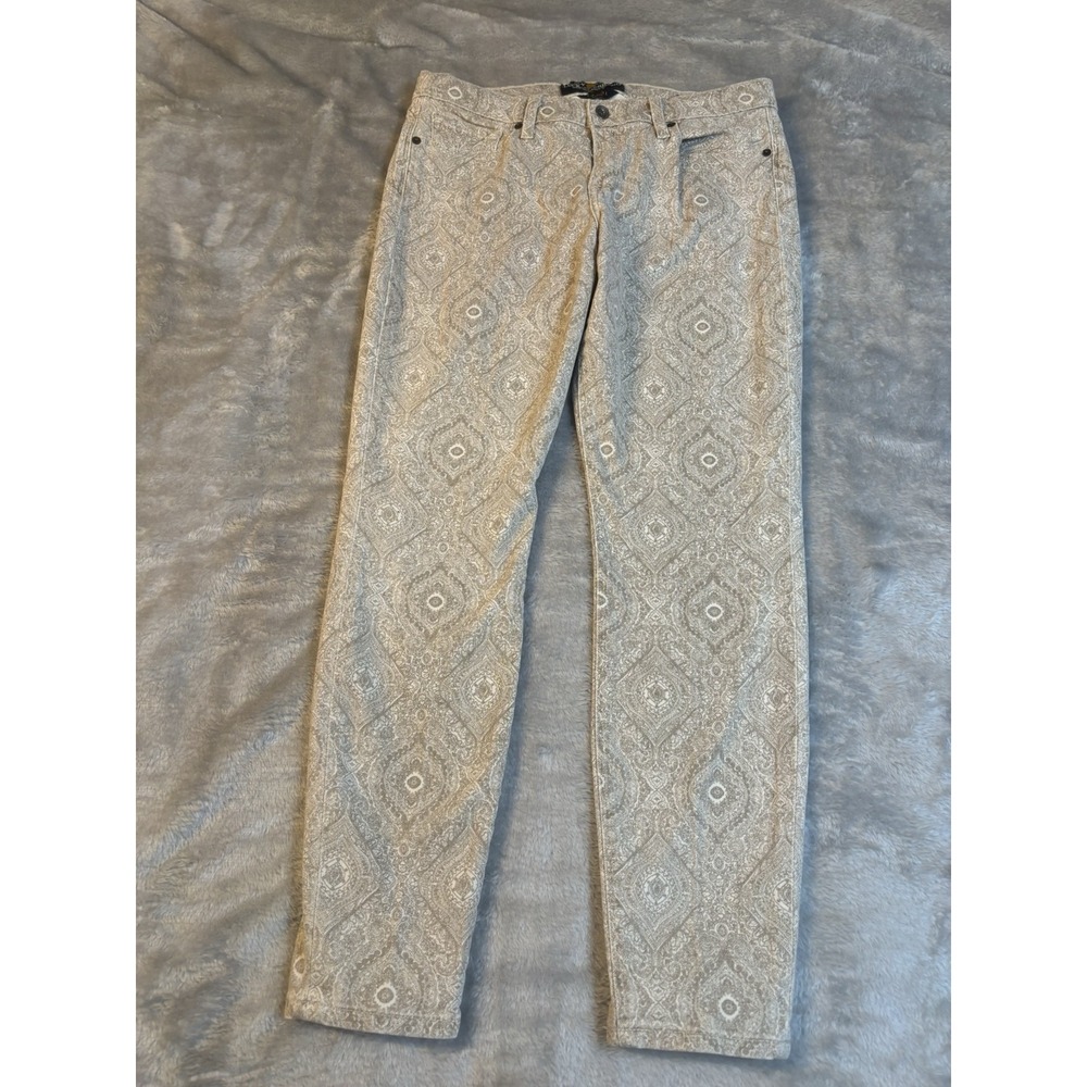 Lucky Brand Jeans Sofia Skinny Summer Damask Jean 12/31 Beige Tan Button Zip